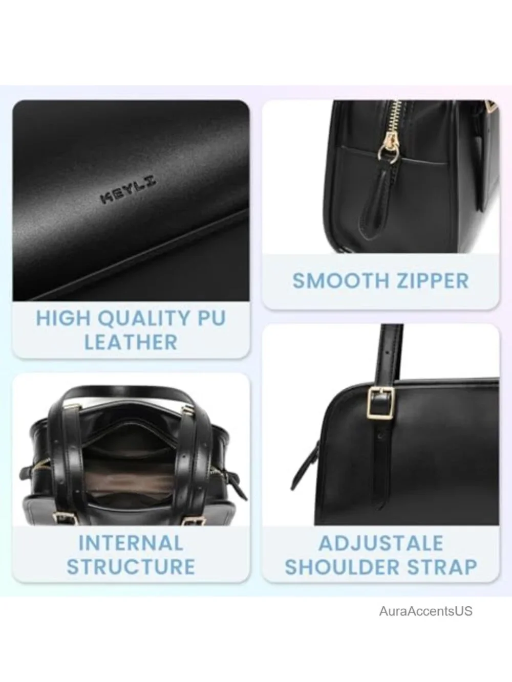 Leather Swing Zip Shoulder Bag Hobo Handbag with Adjustable Strap